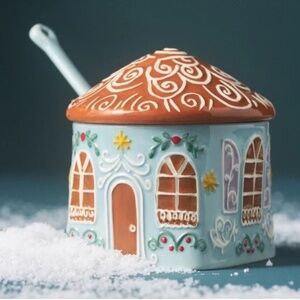 Anthropologie Mint Ginger Ceramic Stoneware Sugar Pot 2 Piece Set New With Tags